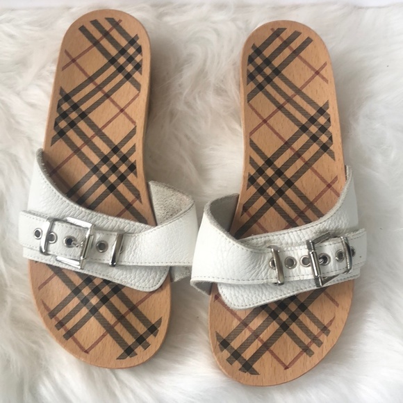 Burberry Women's Wooden Open Toe Slip On Slides Sandal Size 7 - Picture 1 of 9